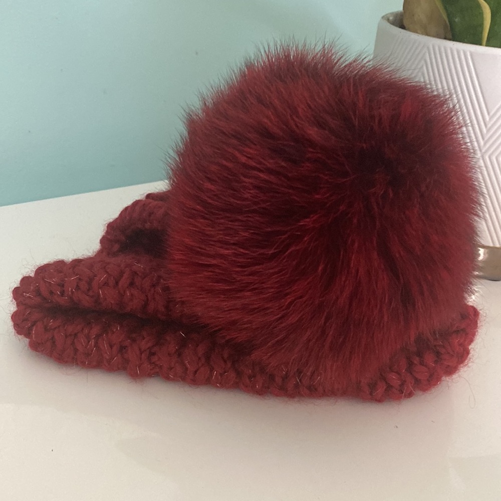 Fox fur pom pom Baby alpaca hat
